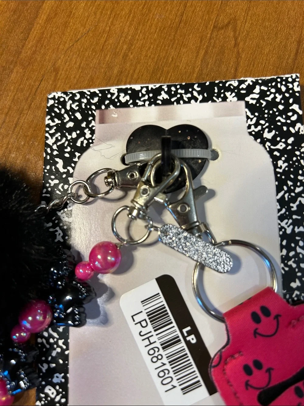 Pink Smiley Pom Keychain bag charms